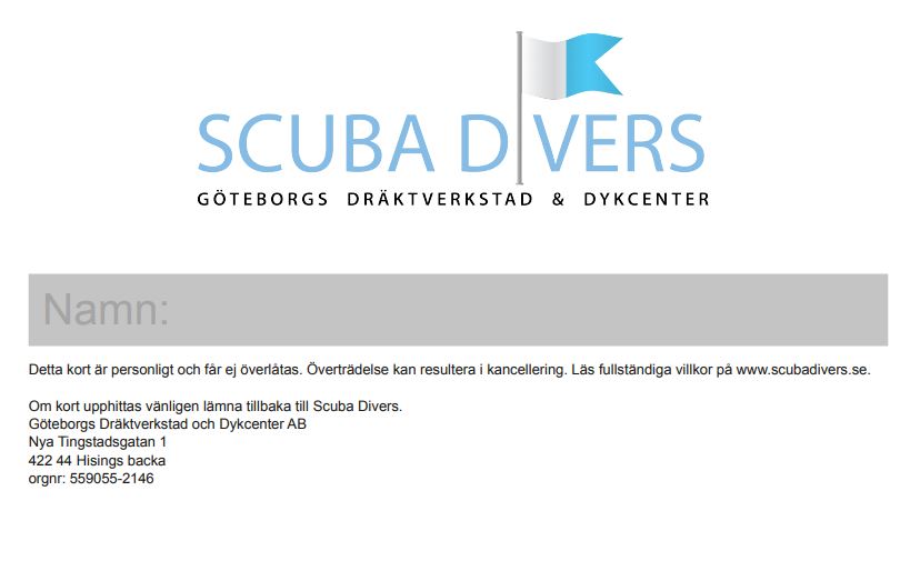 Scuba Divers Luftkort Baksida